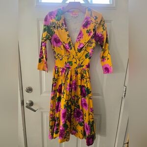 Pinup Couture Vibrant Yellow and Purple Floral Dress